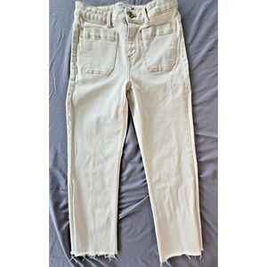 Zara Jeans mid rise raw hem flared ankle length ivory old money boho festive